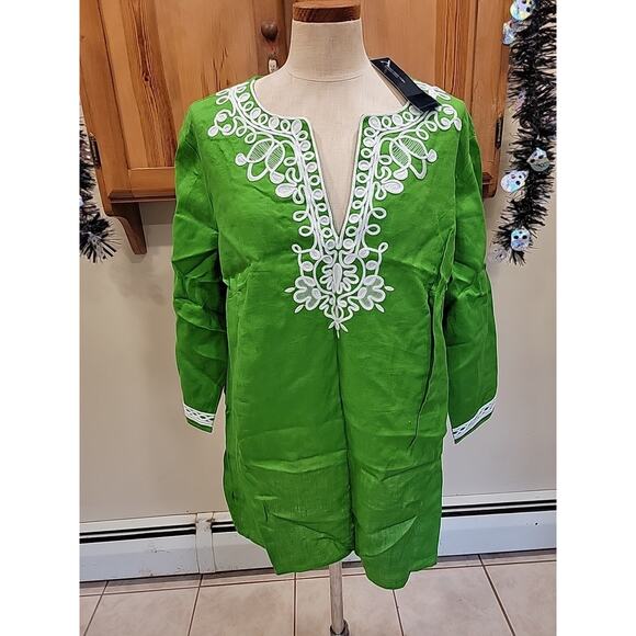 Green Linen V-neck Tunic Sz 3X Jones New York Signature Woman NEW - Picture 1 of 9
